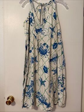 Lilly Pulitzer Seahorse Crab Lobster Halter Sundress Green Blue White XL Prep